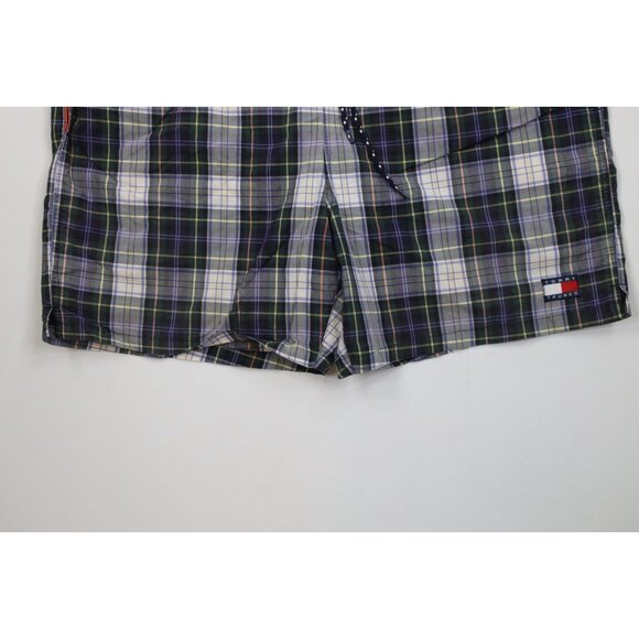 AS IS Vintage 90s Tommy Hilfiger Mens 2XL XXL Spell Out Lined Shorts Swim Trunks - Picture 4 of 14